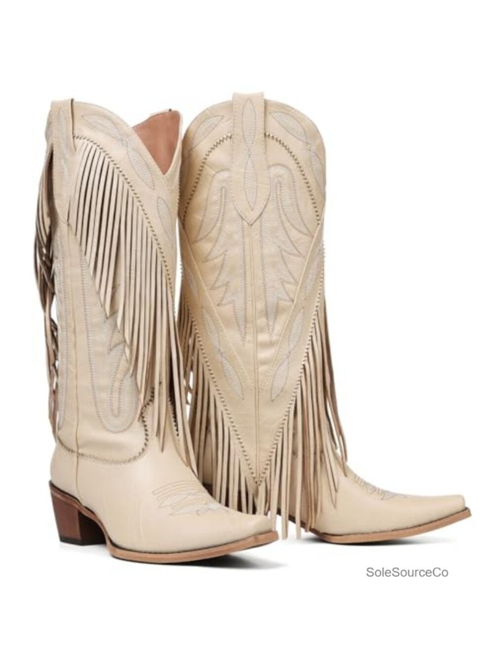 Fringe Knee High Cowgirl Western Boots Faux Leather Pointed Toe Chunky Heel